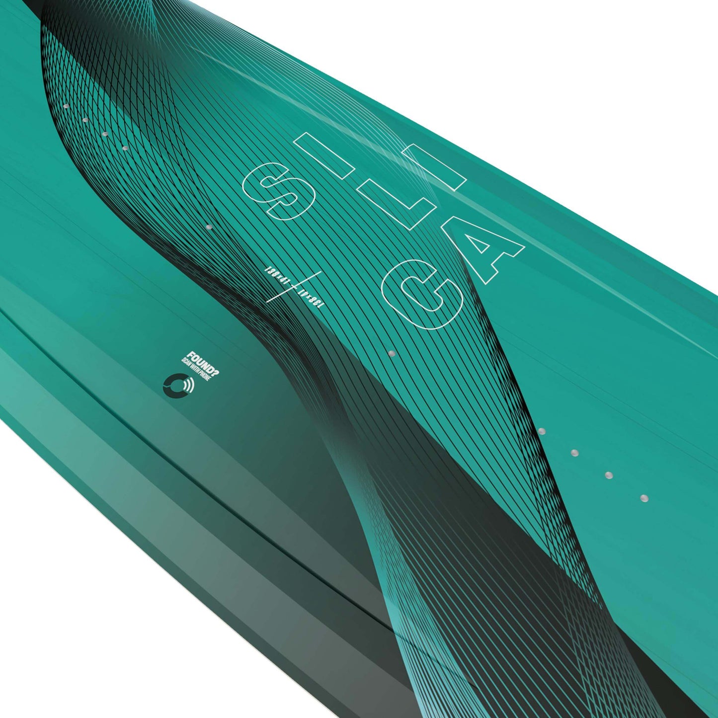 teal colored kiteboard with booomtag