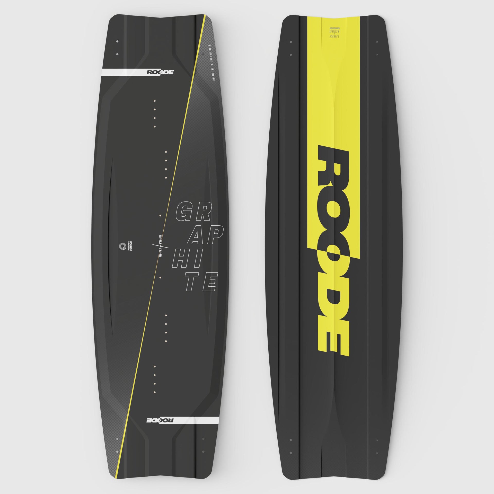 Bright yellow black carbon Graphite kiteboard built for energy, precision, and effortless control