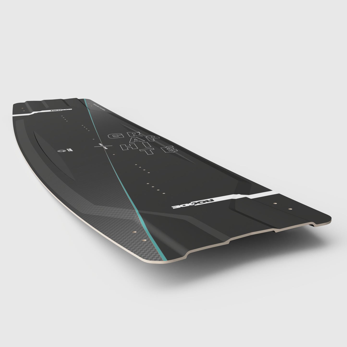 Lightweight teal Graphite board designed by ROODE for big air kiteboarding