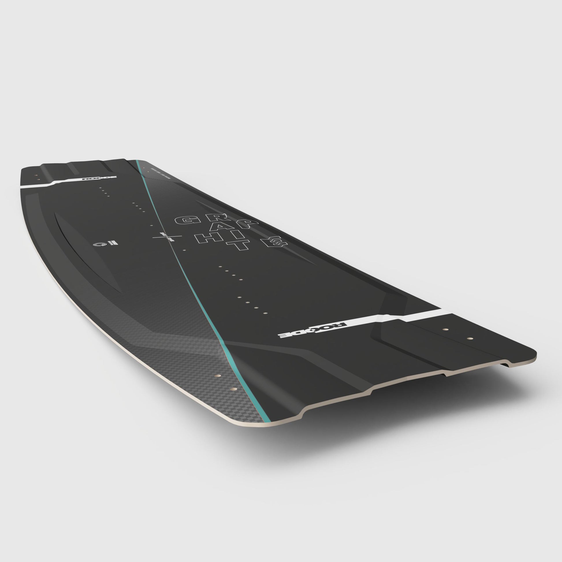 Lightweight teal Graphite board designed by ROODE for big air kiteboarding