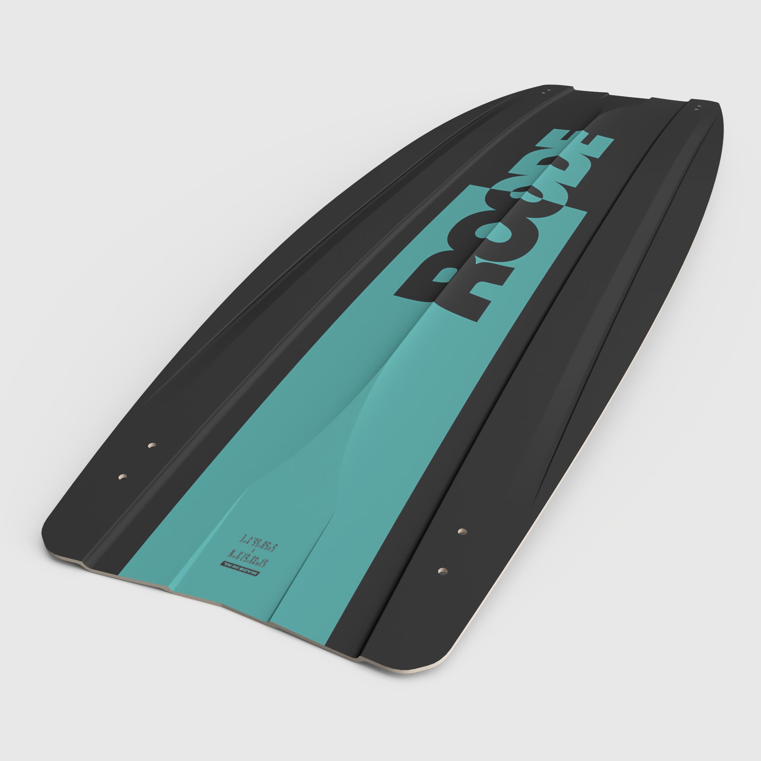 Custom made teal carbon twintip kiteboard built for maximum pop and control