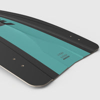 Custom teal carbon twintip by ROODE Boards built for high performance kiteboarding