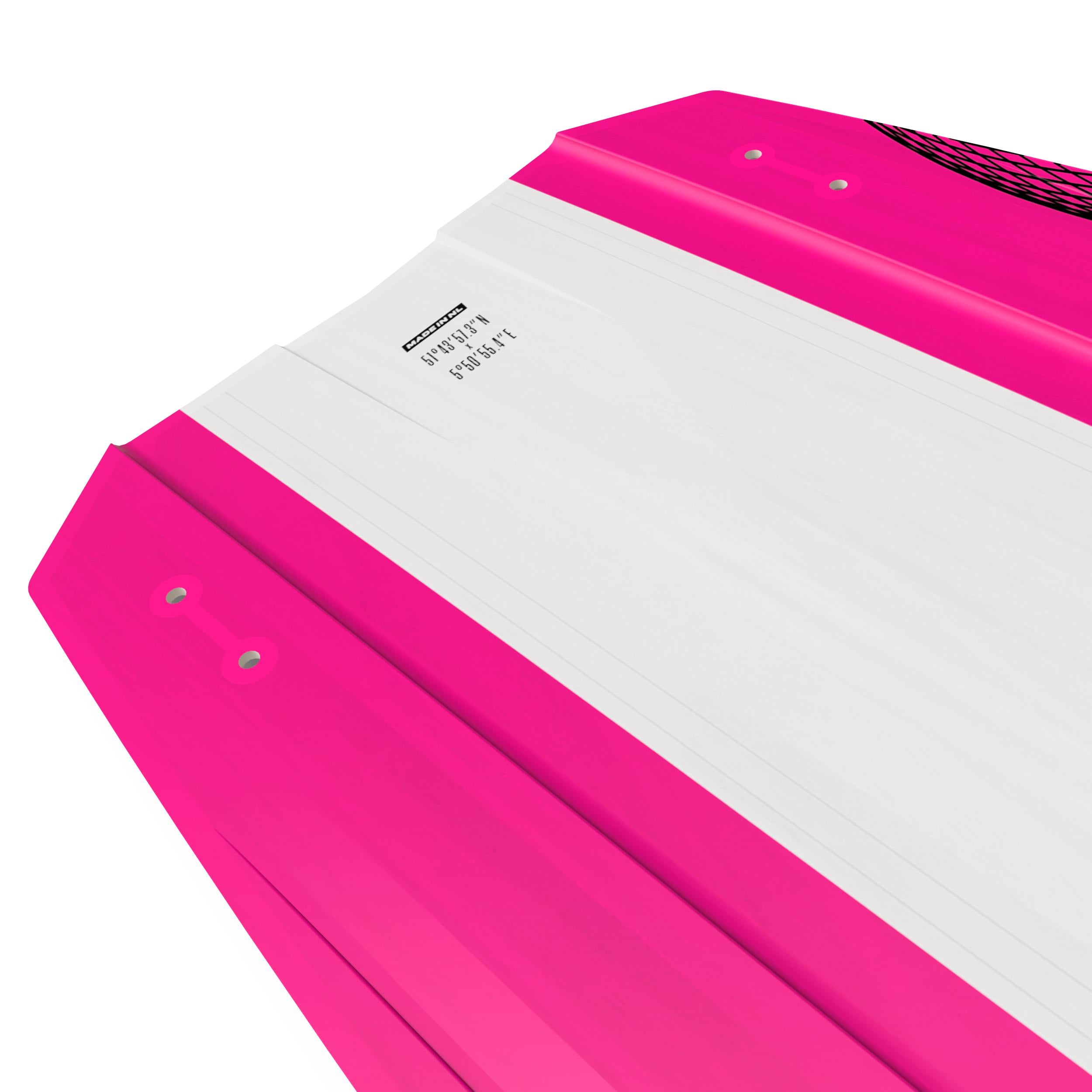 Stylish pink Graphite woman kiteboard designed for strong freeride sessions and soft landings