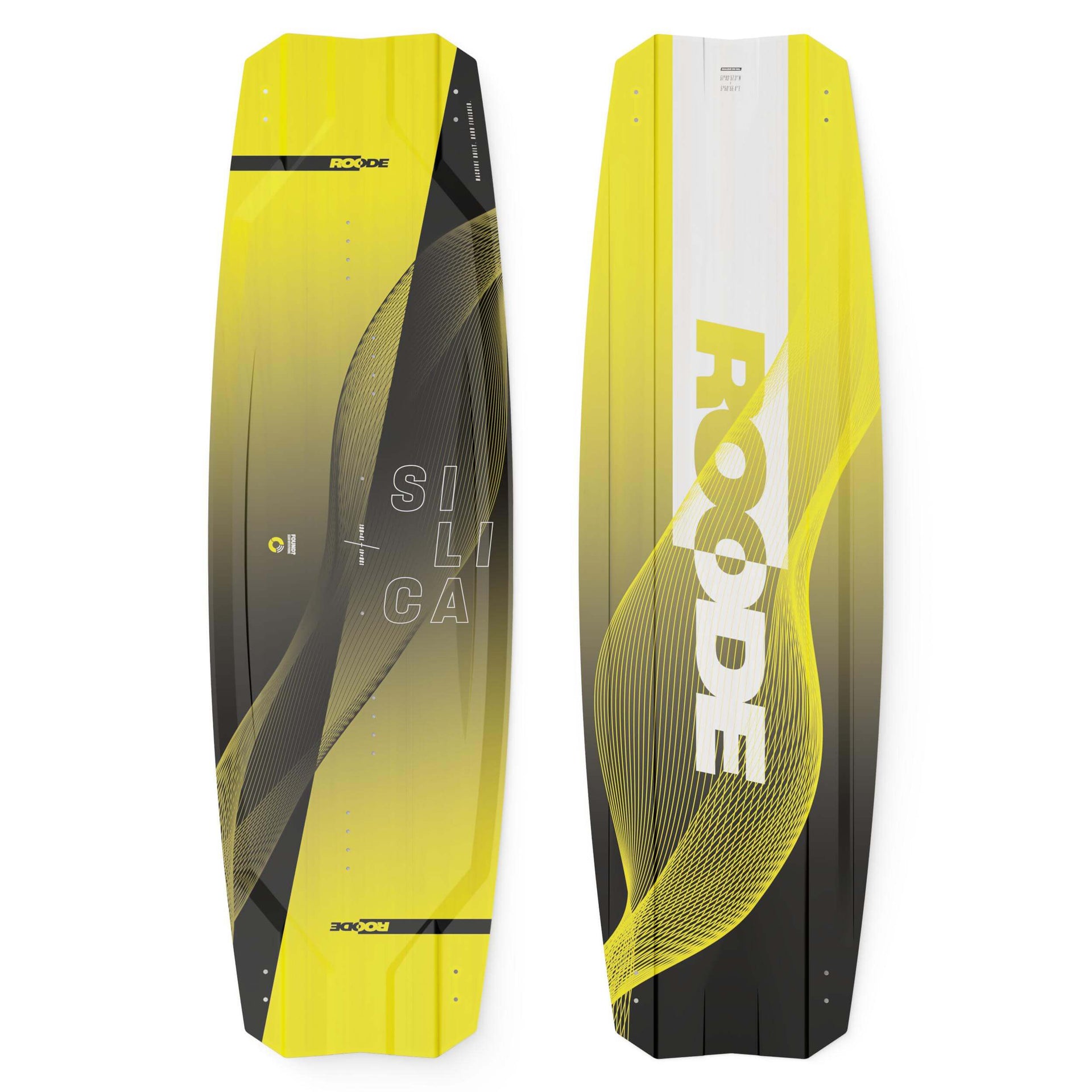 ROODE yellow glassfibre kiteboard designed to pop higher and ride longer